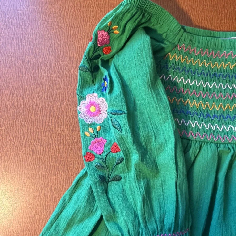 Green Smocked Folk Floral Toddler Dress Good Lad Size‎ 2/3T